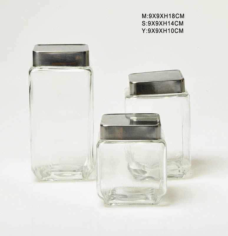 3 Pcs Square Glass Storage Jar Set